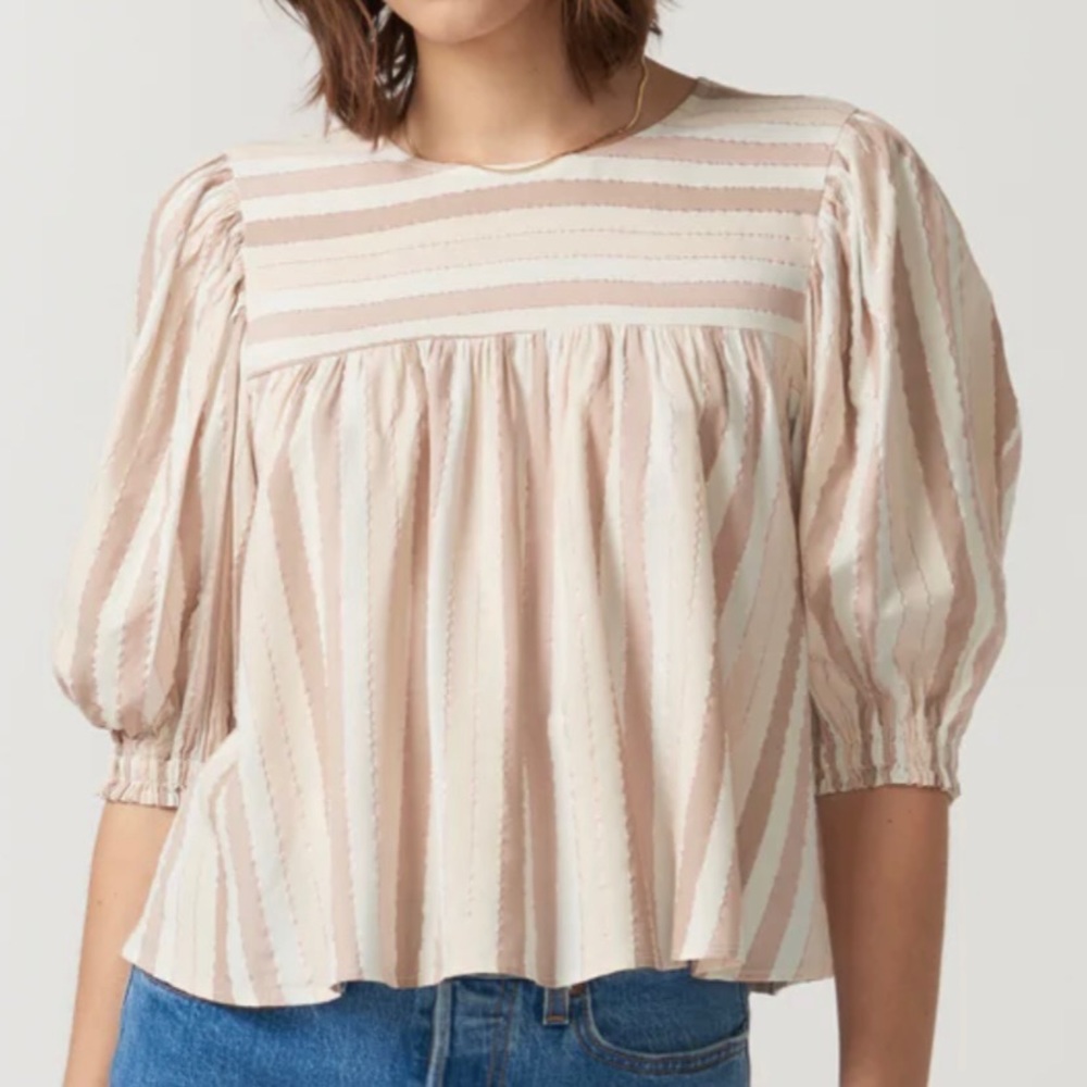 NWT Self Contrast Julia 3/4 Puff Sleeve Babydoll Swing Top Short Sleeve L Large